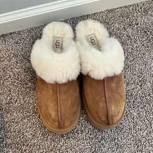 Ugg Disquette Suede Fur Platform Slippers Brown